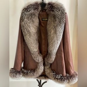 Genuine leather and fox fur jacket